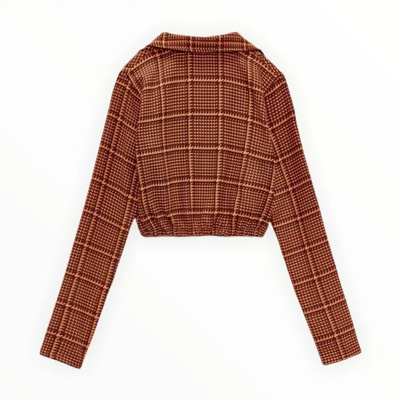 ZARA | Orange | PLAID CROP SHIRT - Picture 3 of 10